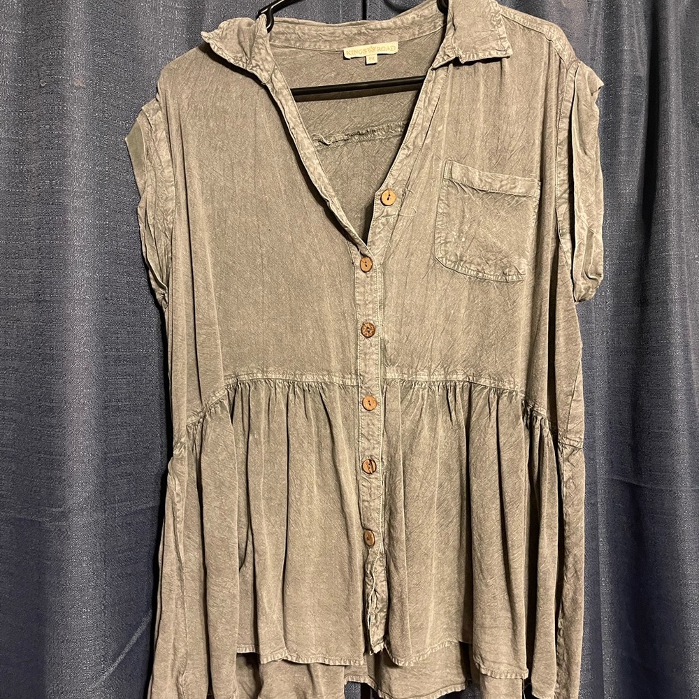 Chic Olive Button-Down Women's Shirt